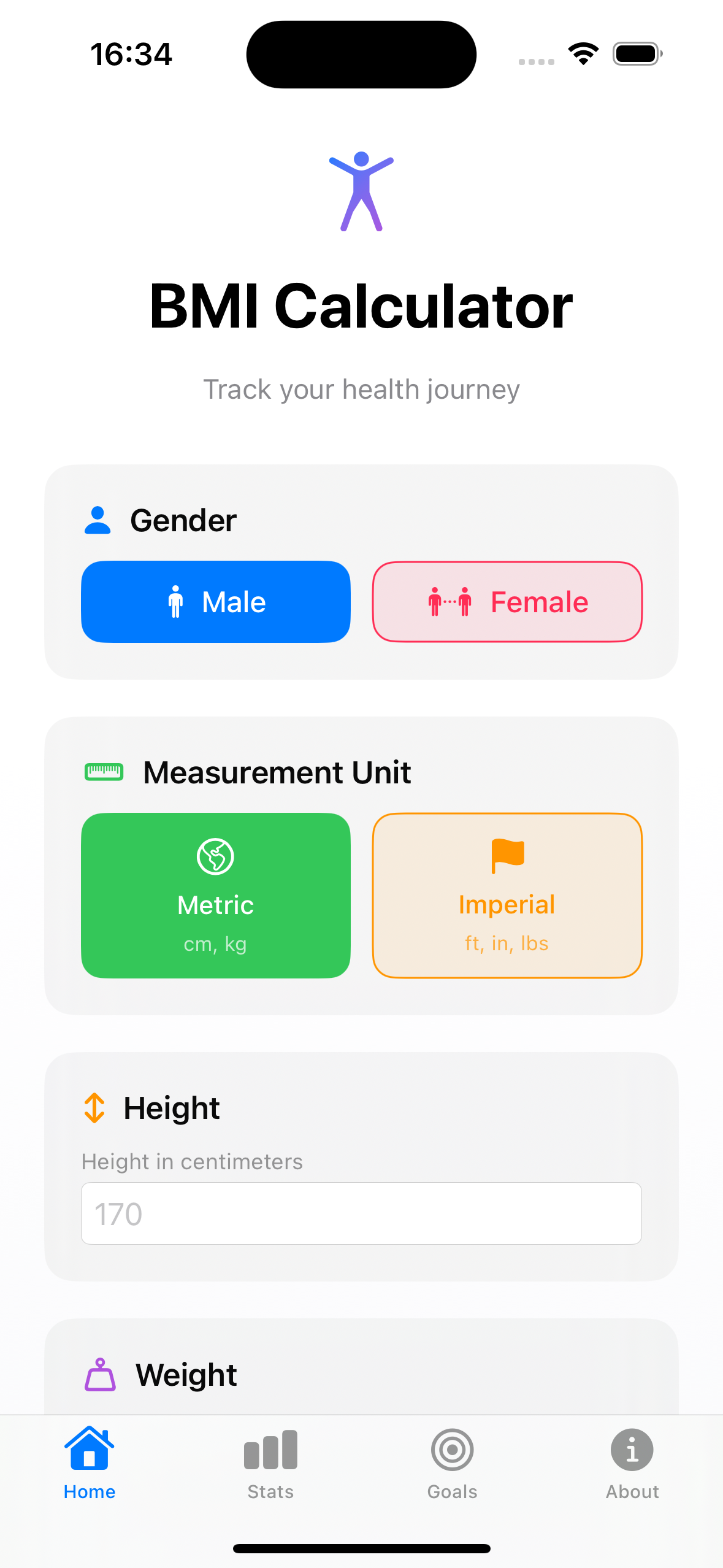 BMI Calculator Screen